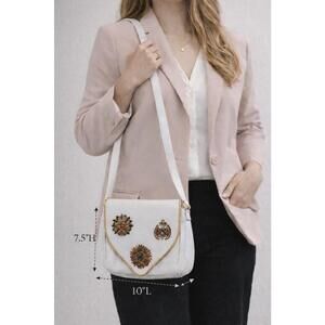 Vintage White Leather Susan Gail Embellished Shoulder Bag